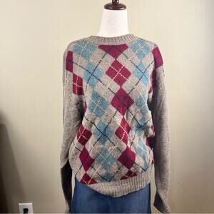 Van Heusen Argyle Wool Sweater Men's Size XL Vintage Preppy
